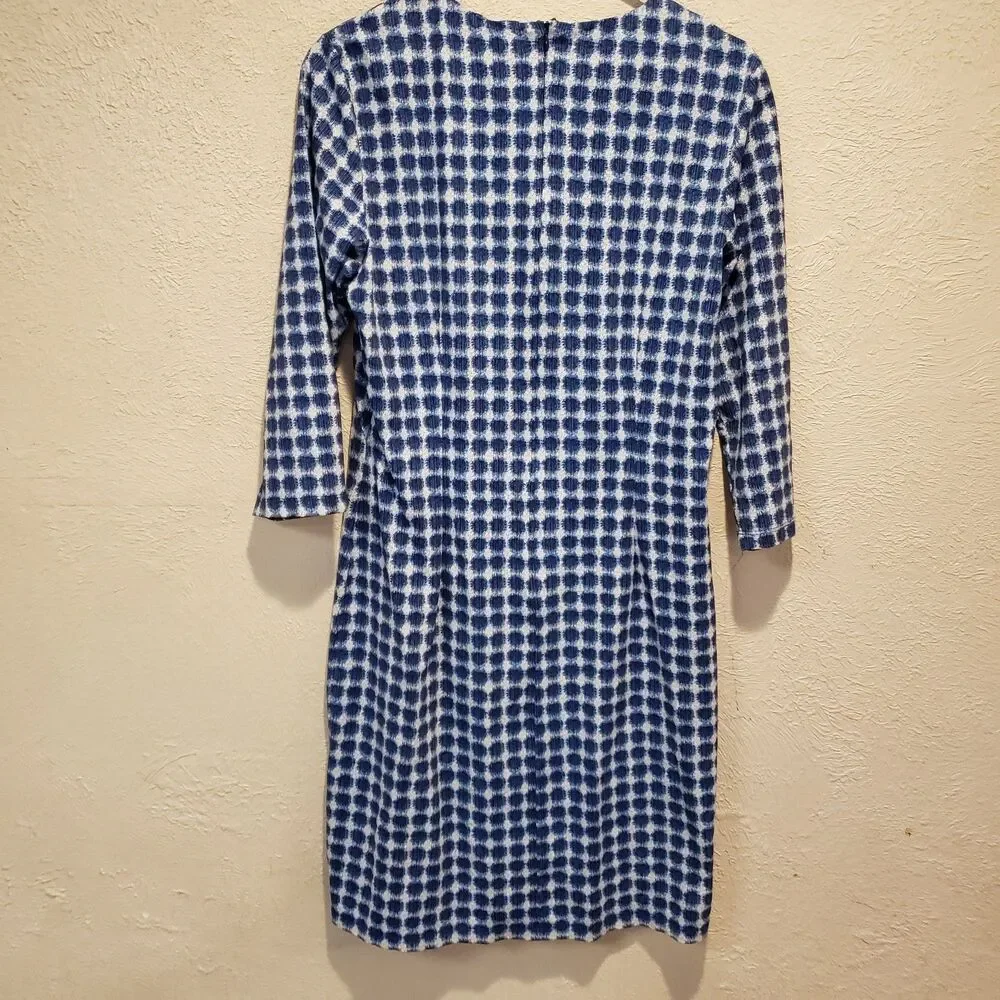J. McLaughlin blue white zip long sleeve sheath dress size Large